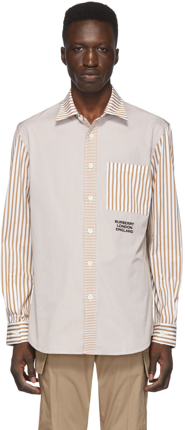 Burberry: Tan & White Striped Shirt | SSENSE