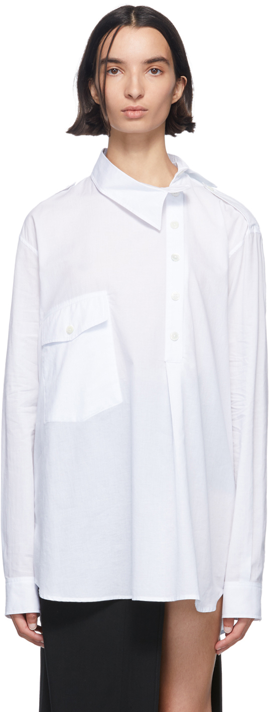 Ann Demeulemeester: White Misplaced Button Down Shirt | SSENSE