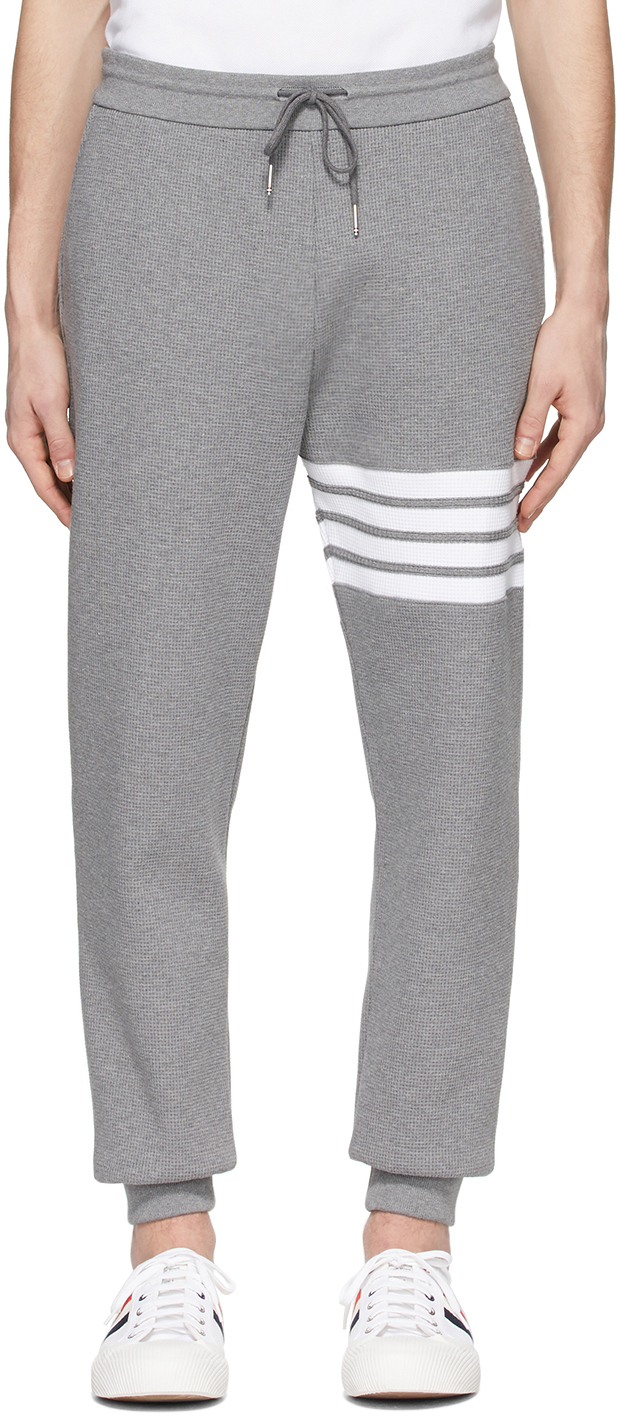 Thom Browne Grey Waffle Knit 4Bar Sweatpants SSENSE