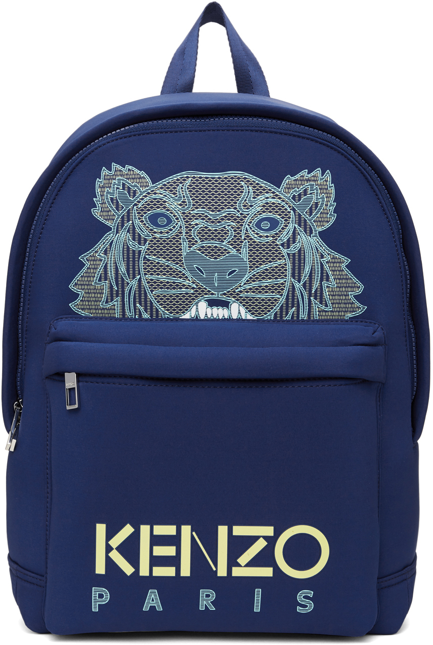 Kenzo: Blue Neoprene Large Tiger Backpack | SSENSE