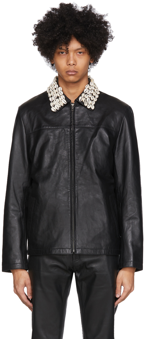 Eastwood Danso: SSENSE Exclusive Black Leather Cowrie Shell Jacket | SSENSE