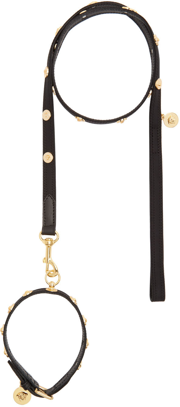Versace Black Medusa Studded Collar & Leash Set SSENSE Canada