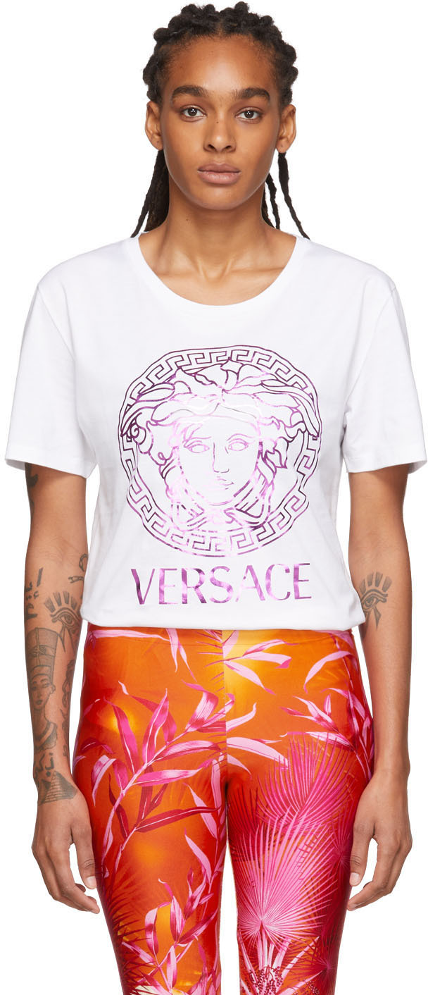 Versace: White Metallic Medusa T-Shirt | SSENSE Canada