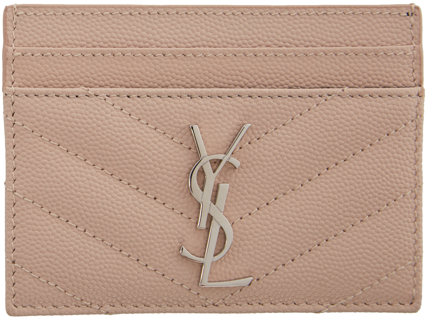 pink saint laurent card holder