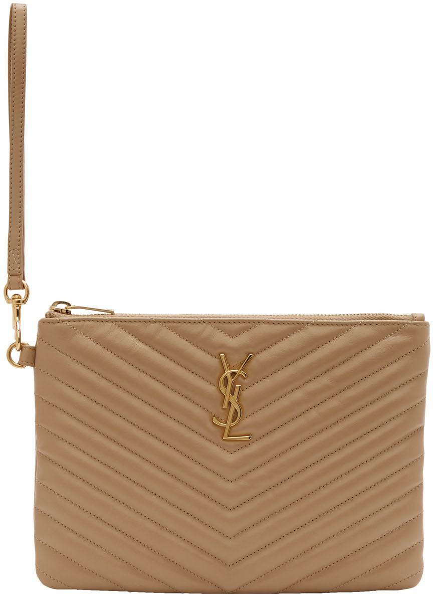 Saint Laurent: Beige Monogramme A5 Pouch | SSENSE Canada