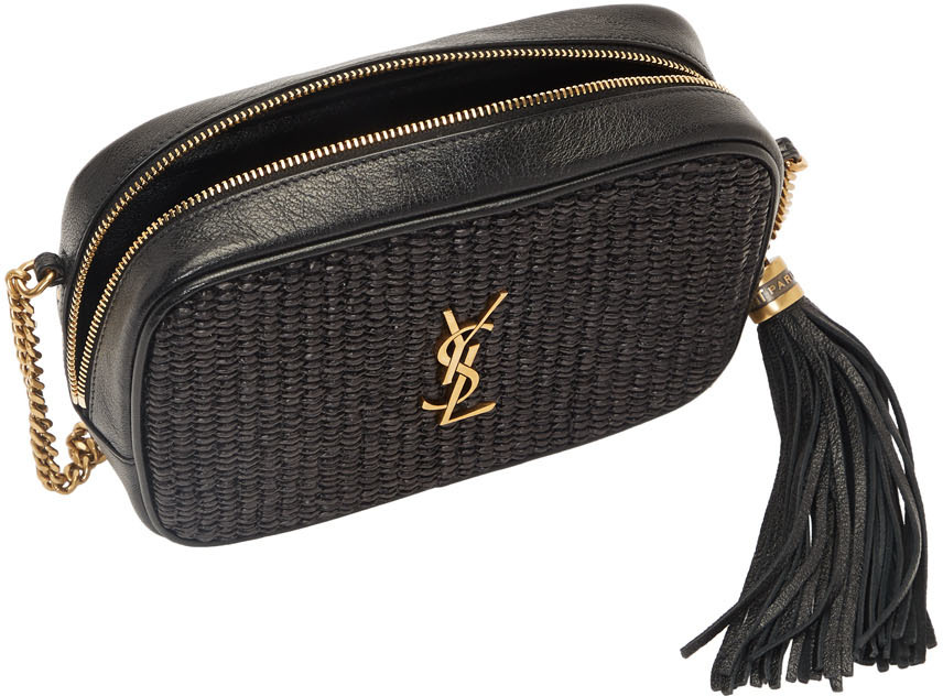 saint laurent lou raffia and leather shoulder bag