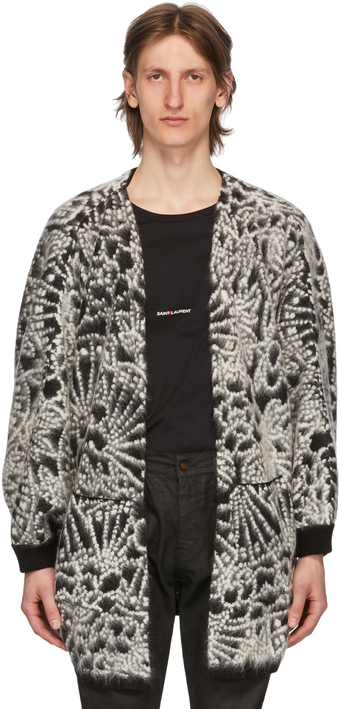 Saint Laurent: Black Jacquard Flower Cardigan | SSENSE UK