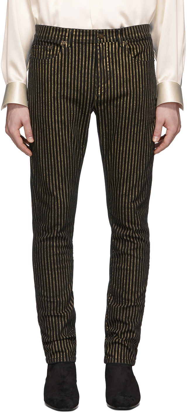 mens black pants with gold stripe