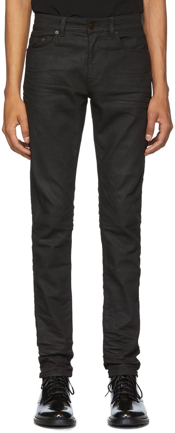 saint laurent black coated skinny jeans