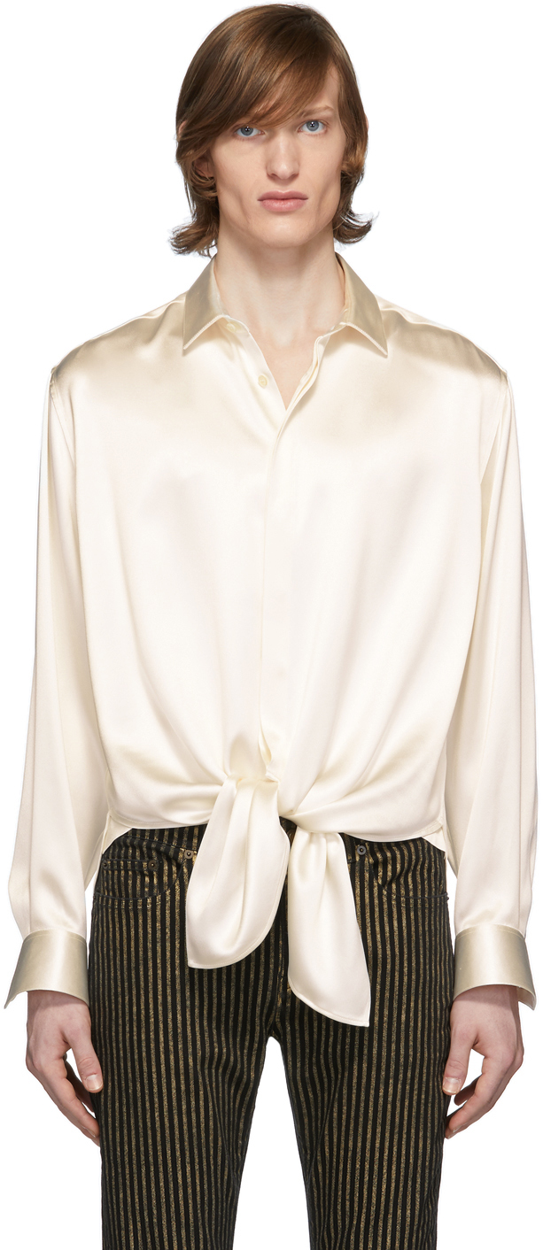 Saint Laurent: Off-White Silk Plombant Shirt | SSENSE
