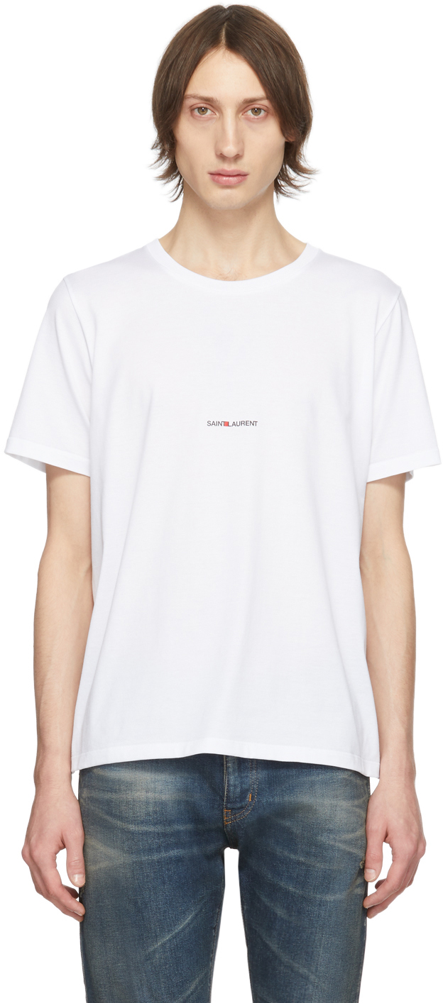 Saint Laurent: White Logo T-Shirt | SSENSE