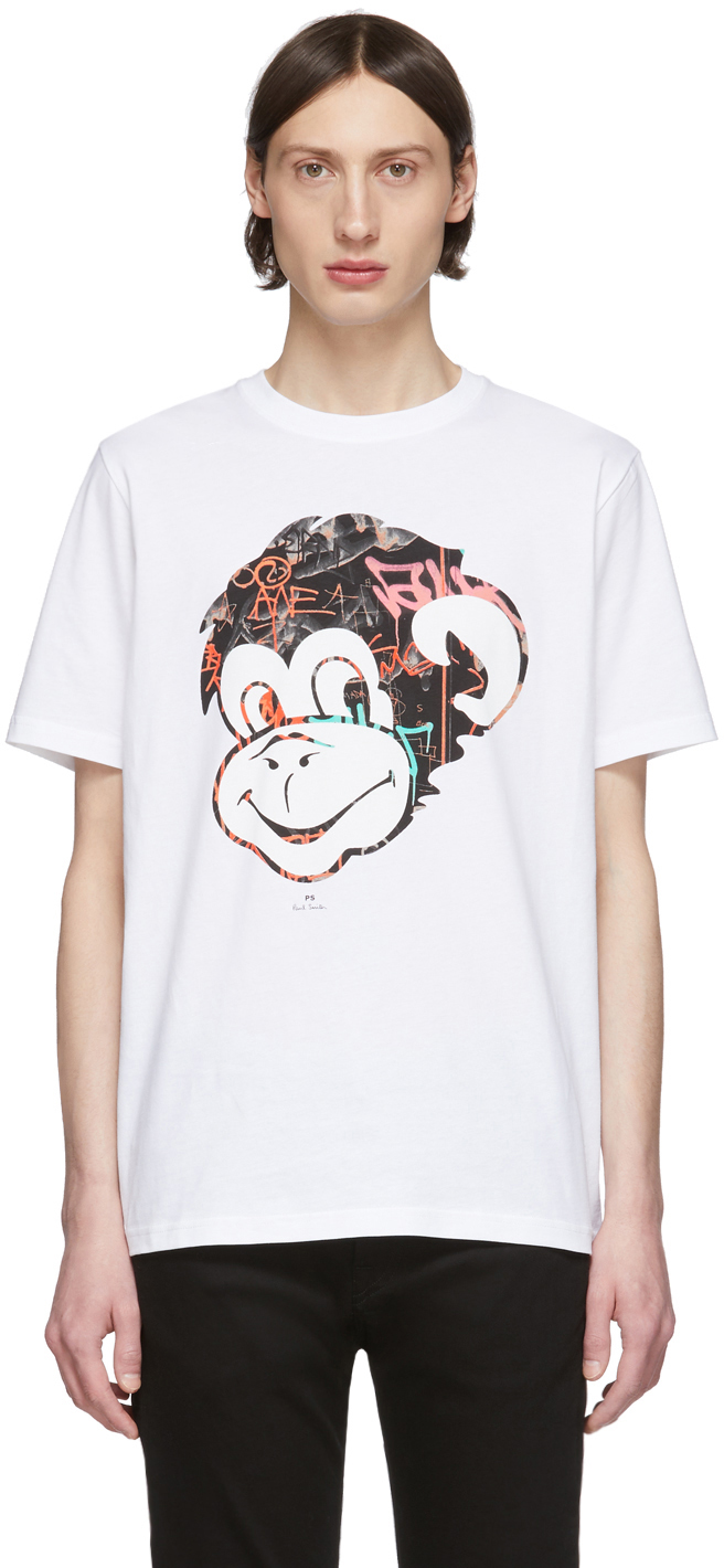 PS by Paul Smith: White Graffiti Monkey T-Shirt | SSENSE Canada