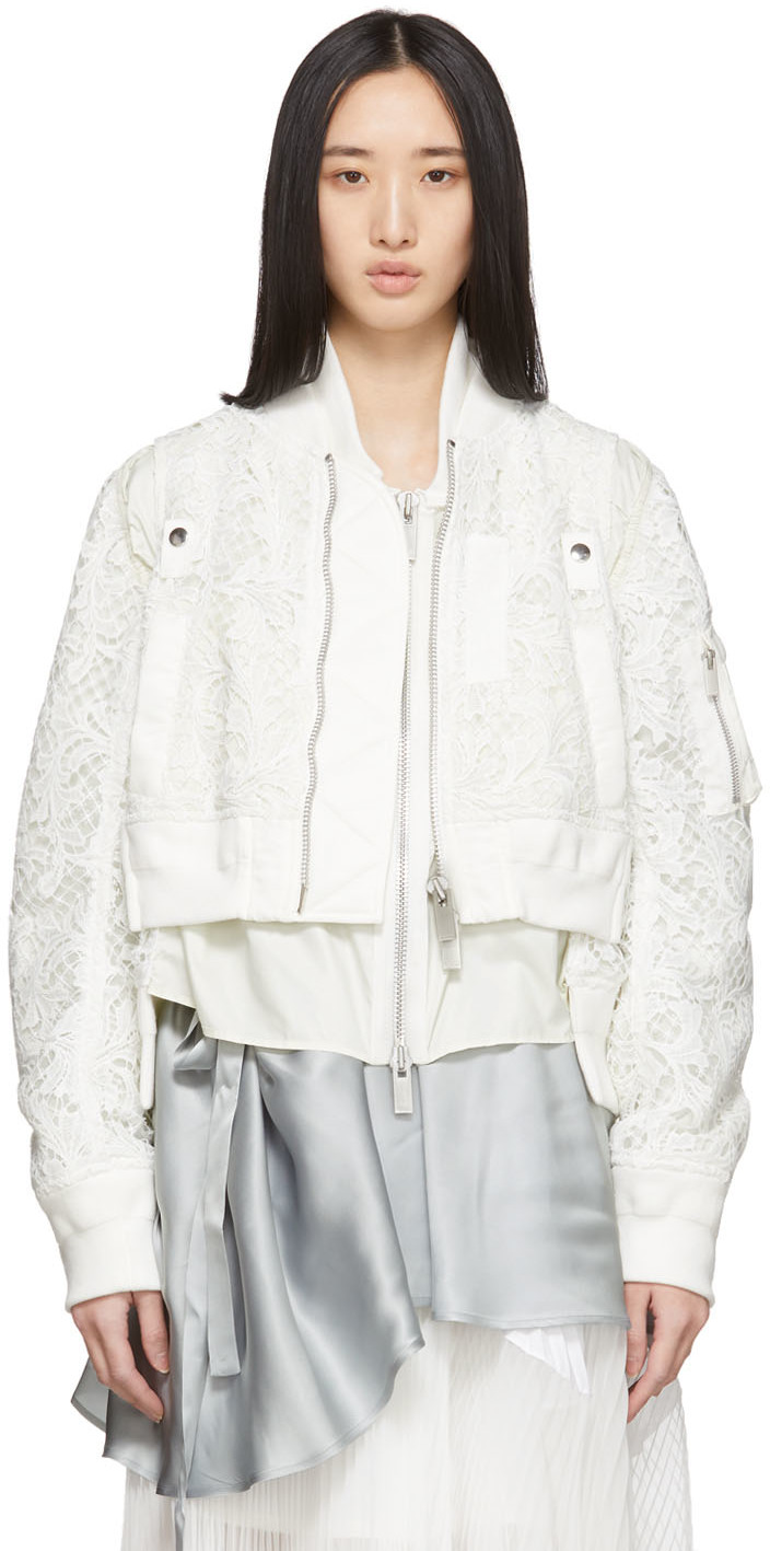 white lace bomber jacket
