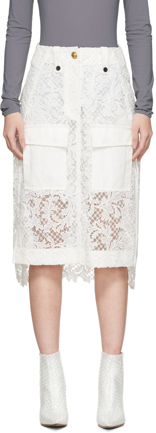 Sacai White Embroidered Lace Skirt