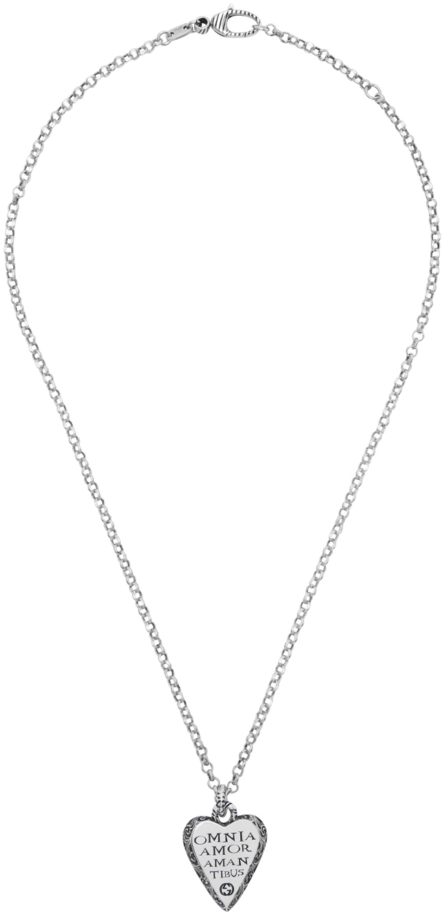 Gucci: Silver Engraved Heart Necklace 