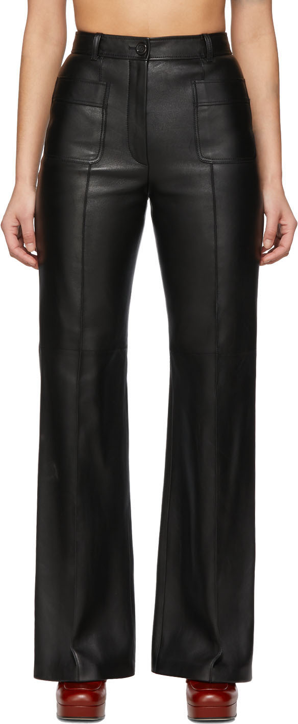 black leather flared trousers