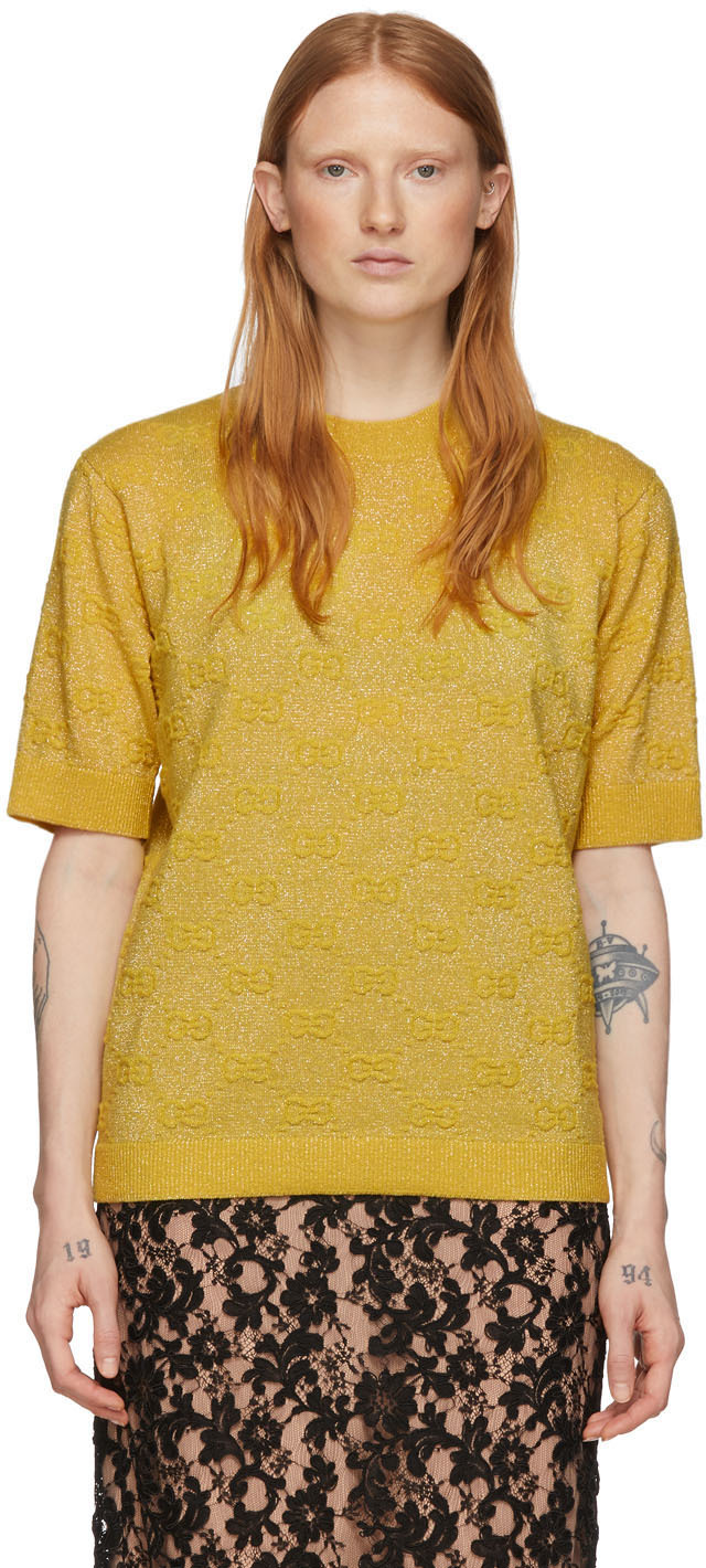 Gucci: Yellow Lurex GG Sweater | SSENSE Canada