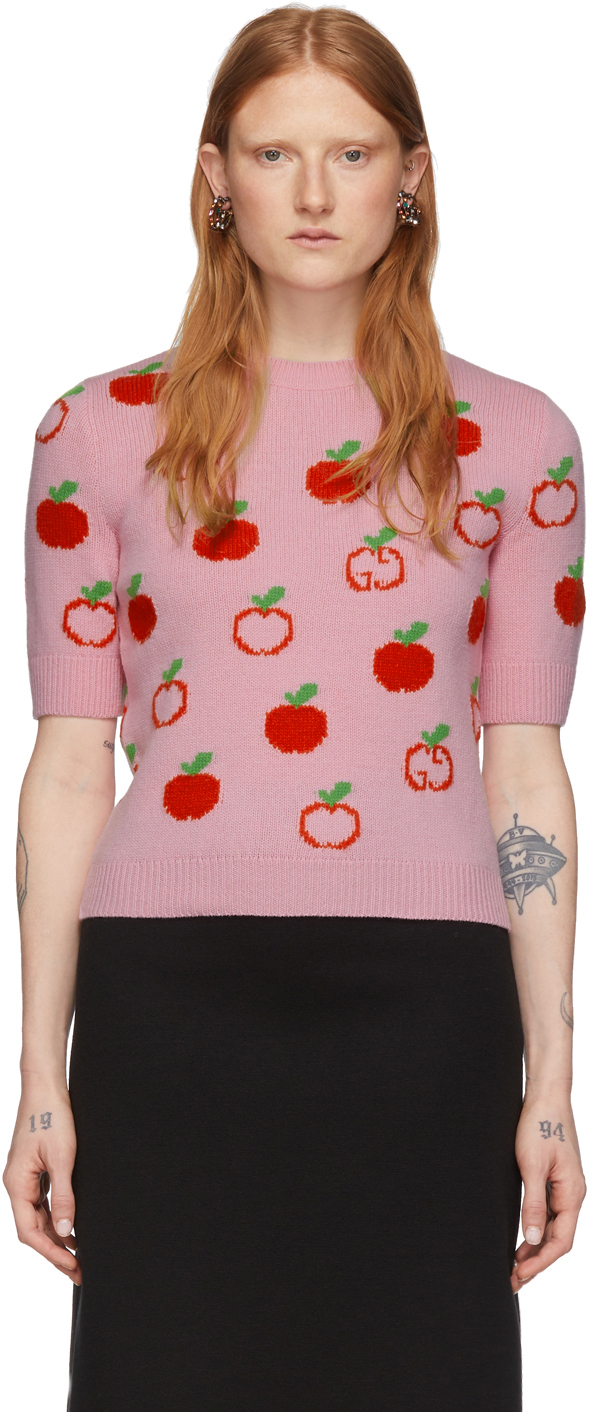 Gucci Pink Jacquard GG Apple HalfSleeve Sweater SSENSE