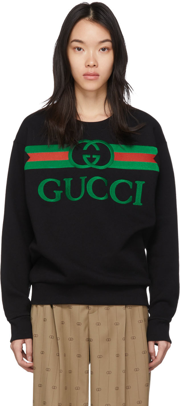 Gucci: Black Oversized Logo Sweatshirt | SSENSE