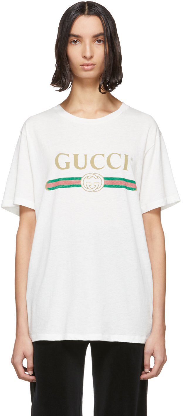 T-shirt à logo blanc Vintage par Gucci