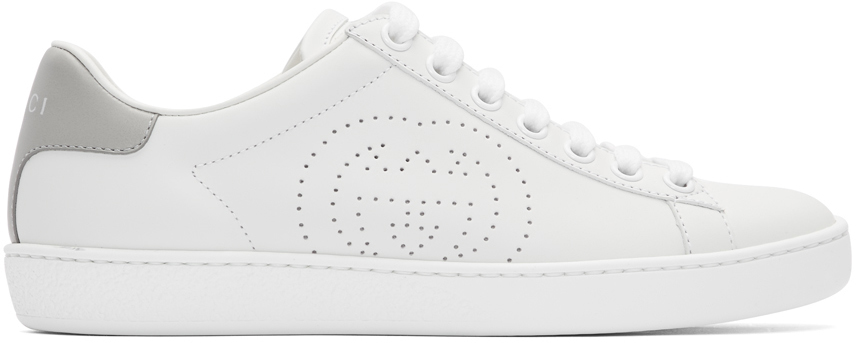 Gucci: White & Grey Interlocking G New Ace Sneakers | SSENSE