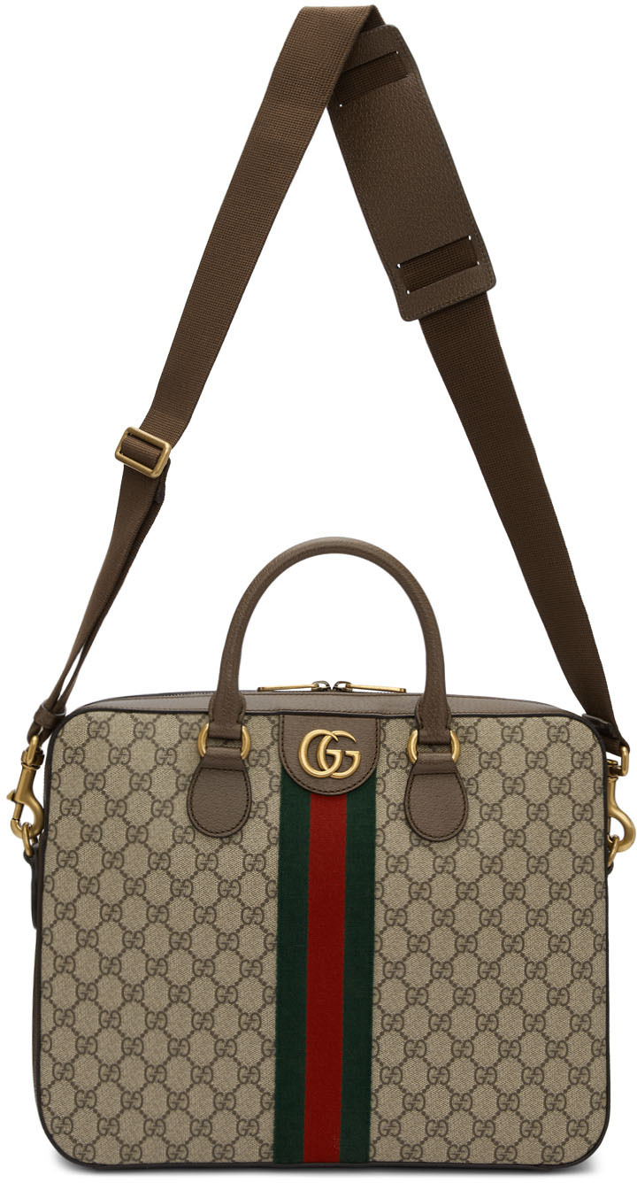 Gucci: Brown Ophidia GG Briefcase | SSENSE