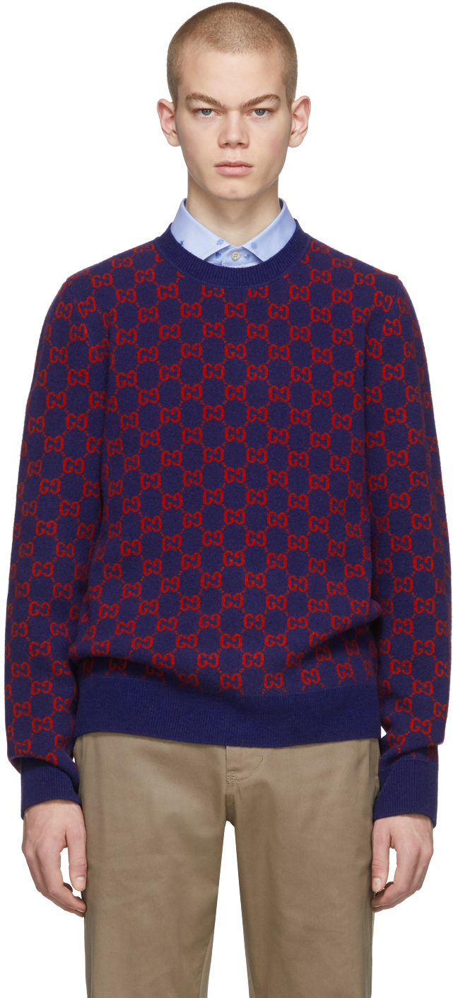 Gucci: Blue \u0026 Red Wool Sweater | SSENSE