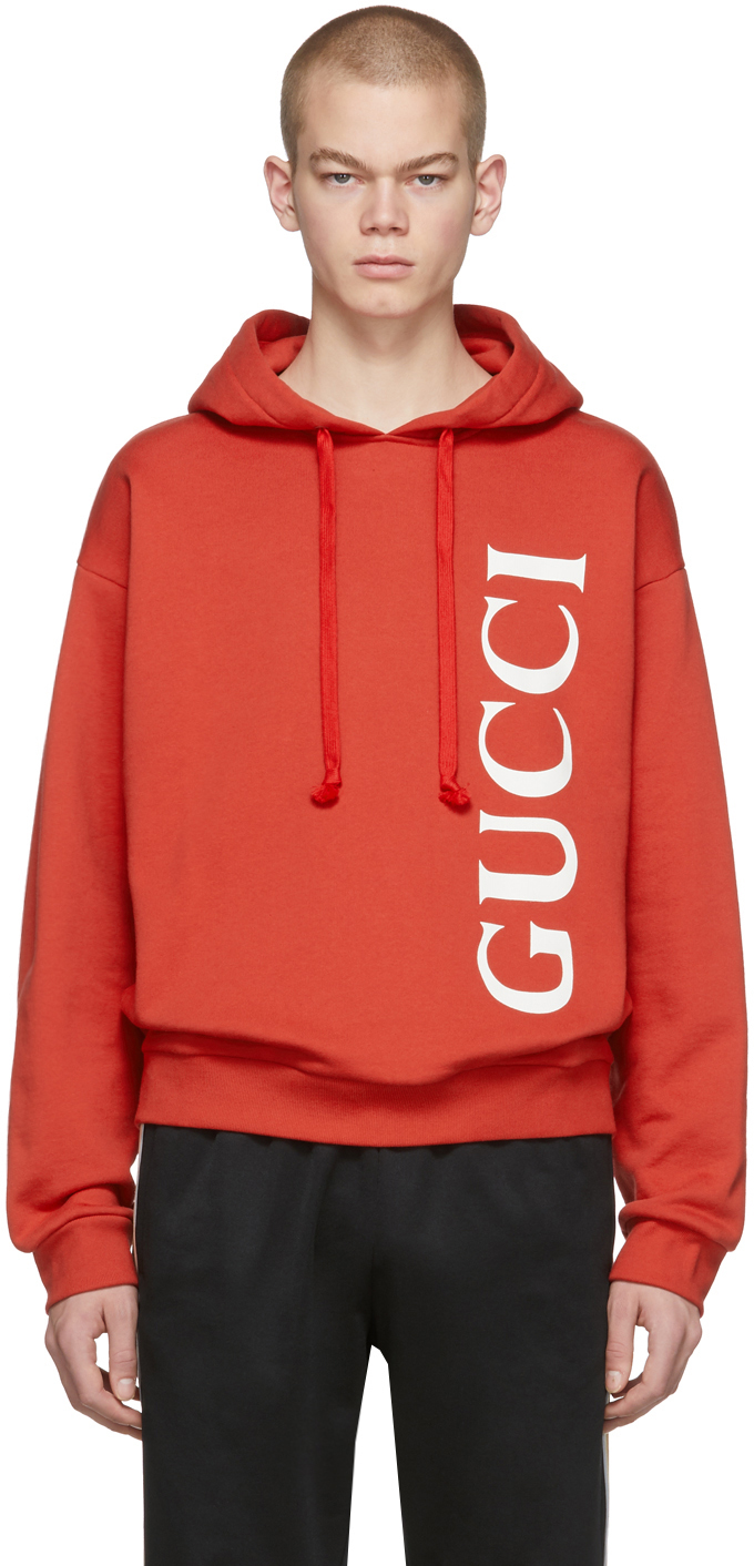 Gucci: 红色徽标连帽衫| SSENSE
