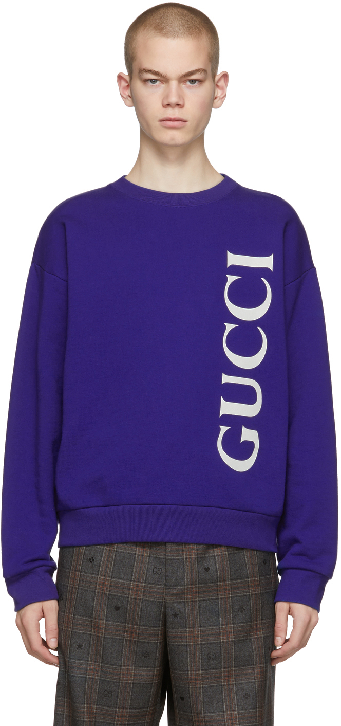 Gucci: Blue Logo Sweatshirt | SSENSE Canada