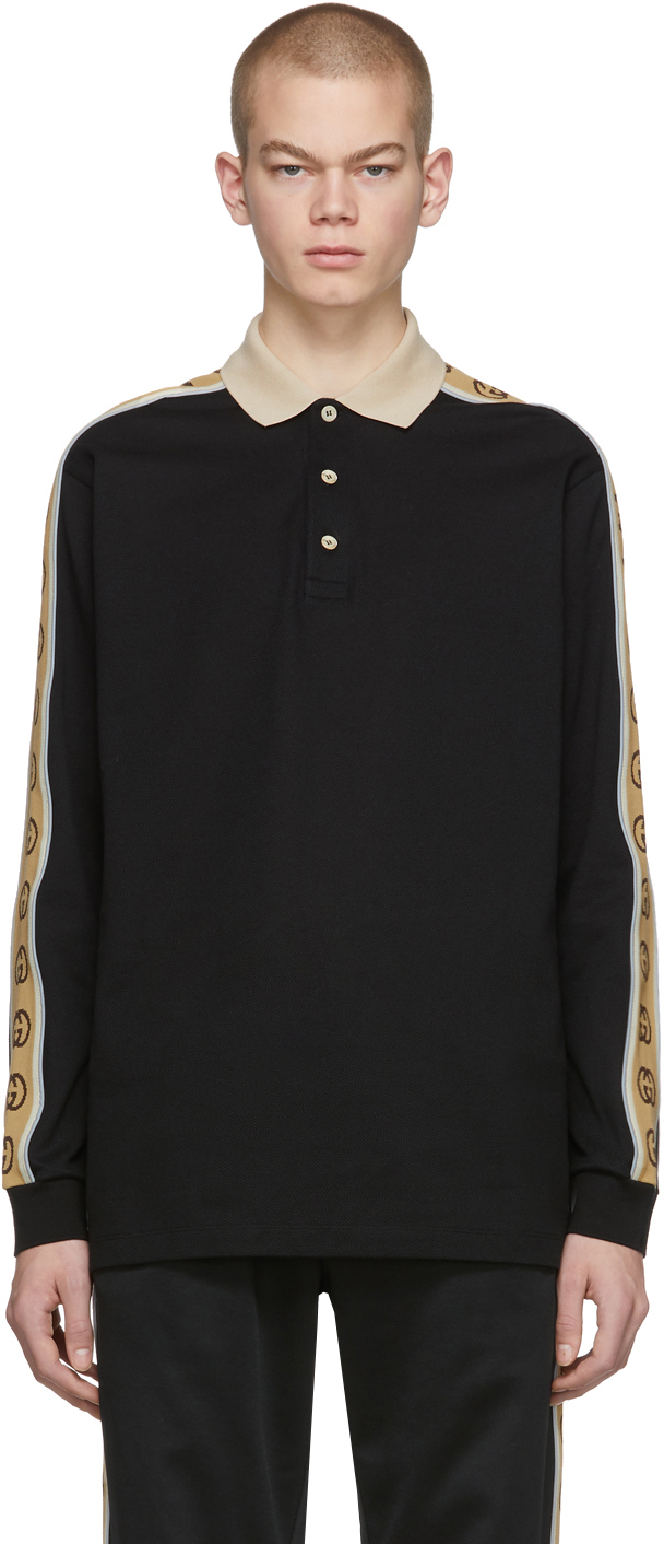 Gucci: Black Cotton Piqué Long Sleeve Polo | SSENSE