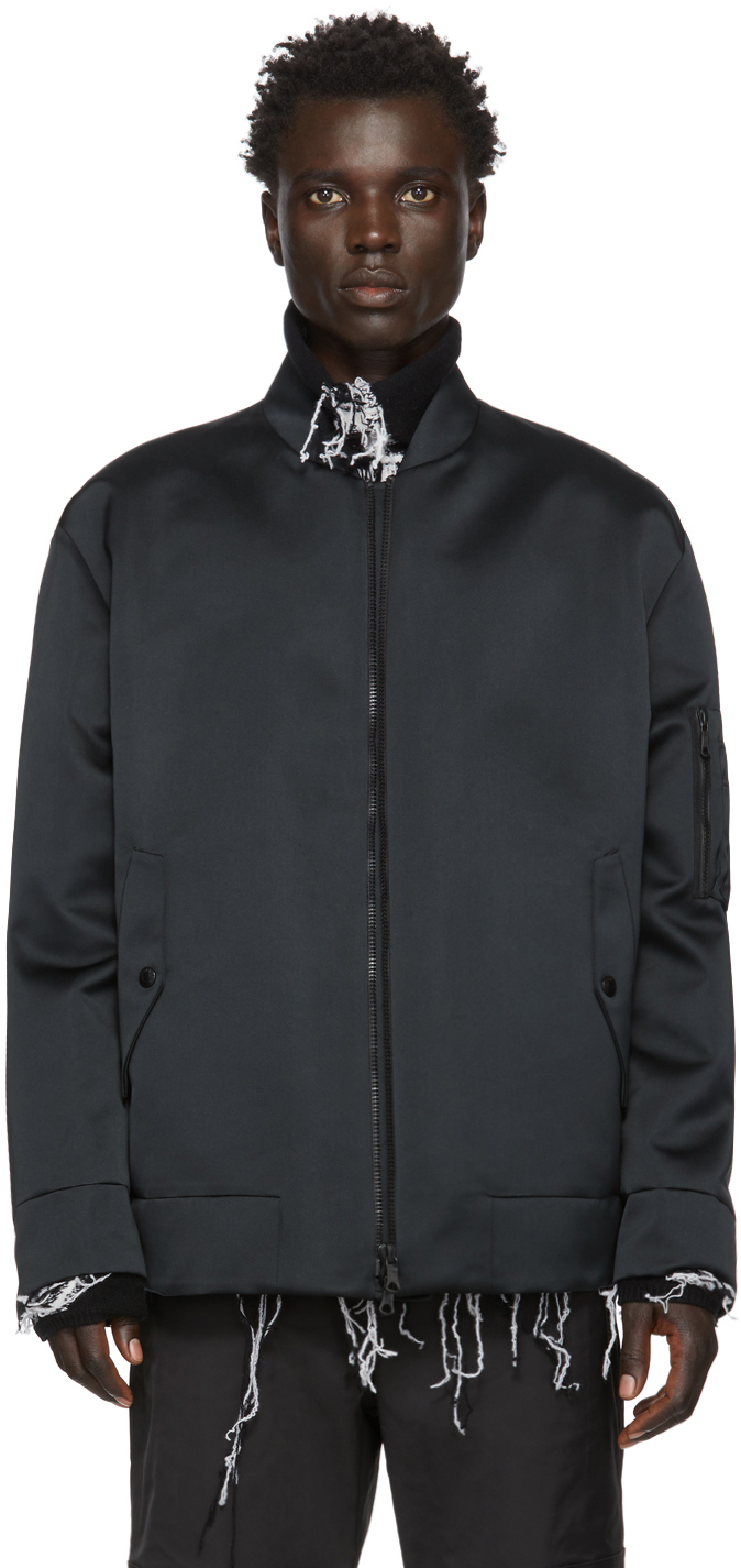 Valentino: Black Crepe Moon Dust Bomber Jacket | SSENSE