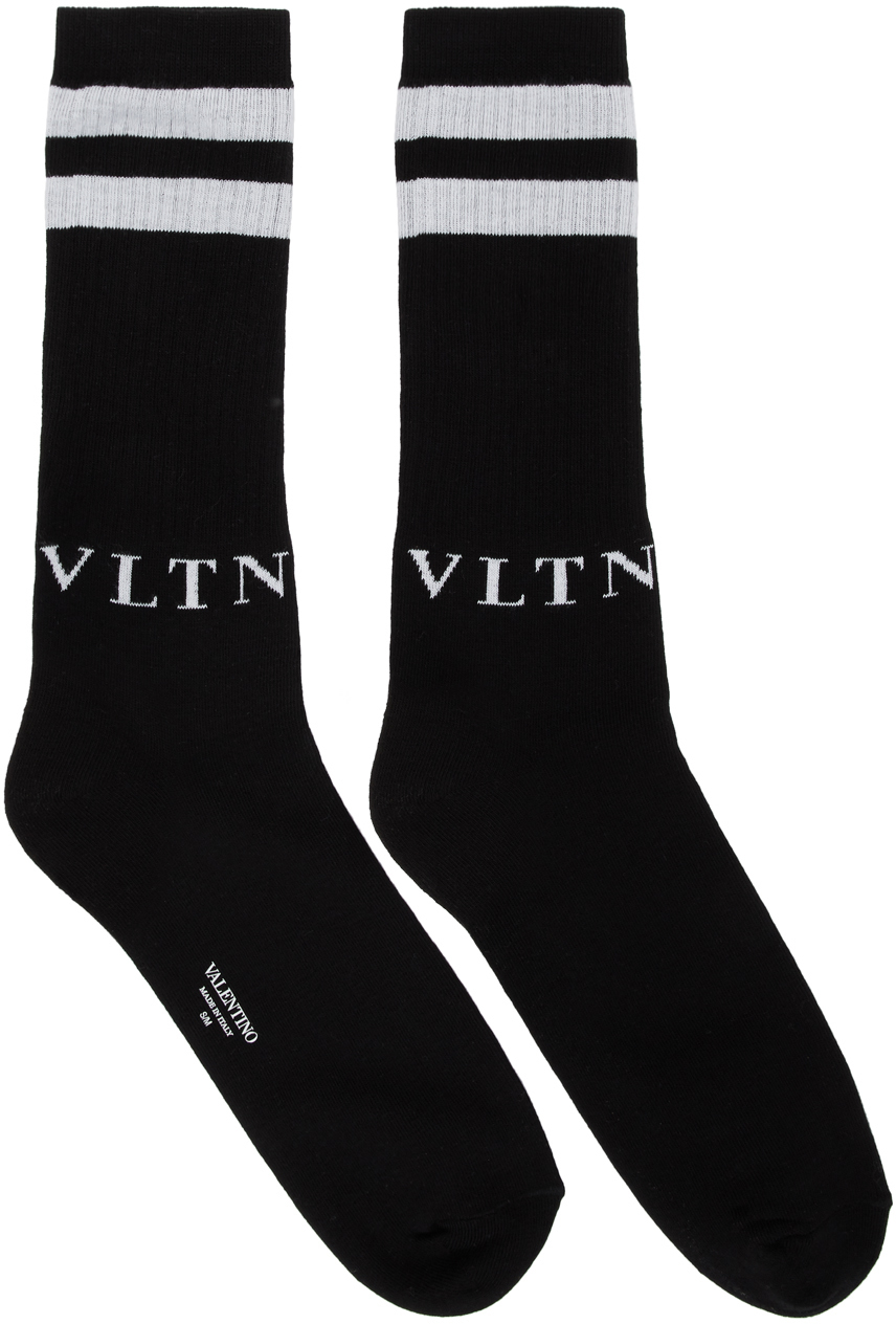 Valentino: Black & Grey Valentino Garavani 'VLTN' Socks | SSENSE Canada