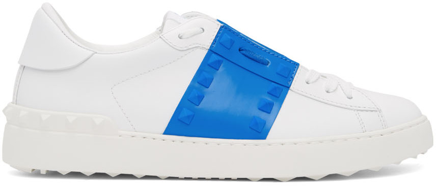 Soaked frihed Generel Valentino: White & Blue Valentino Garavani Rockstud Untitled Sneakers |  SSENSE