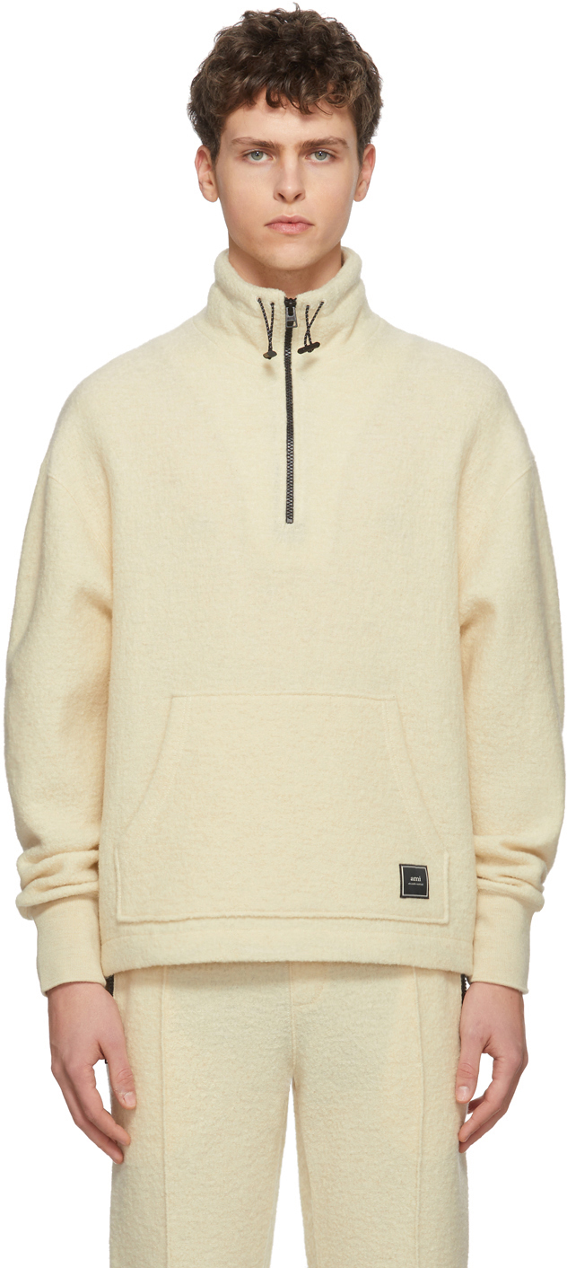 Off-White Wool Half-Zip Sweater by AMI 