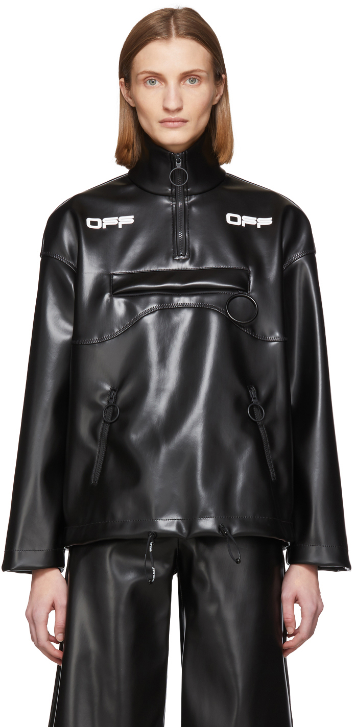 Off-White: Black Coated Anorak Jacket | SSENSE