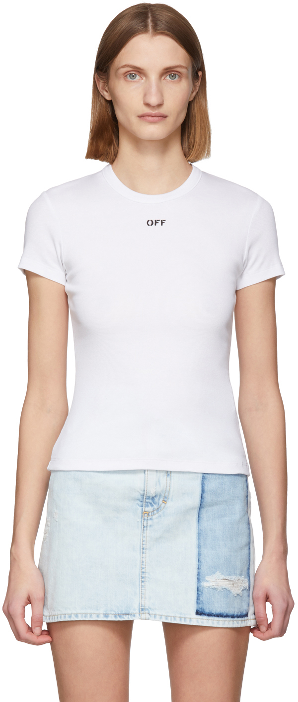 Off-White: White Rib T-Shirt | SSENSE