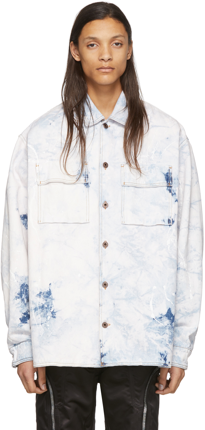 white and blue denim jacket