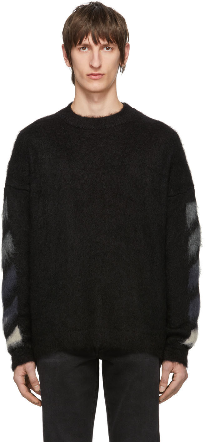 Off-White: Black Brushed Diag Sweater | SSENSE