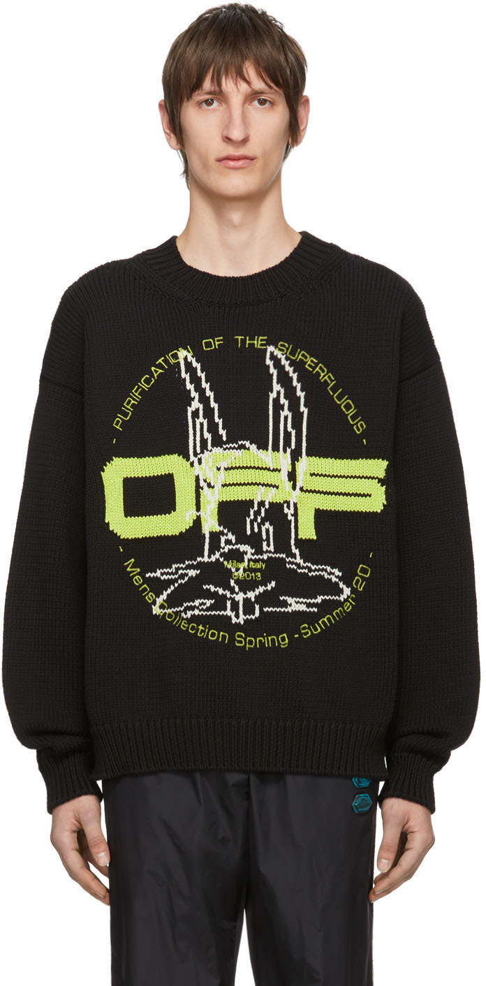 Off-White: Black & Green Harry The Rabbit Sweater | SSENSE