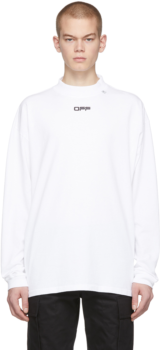 Off-White: White Wavy Line Logo Long Sleeve T-Shirt | SSENSE