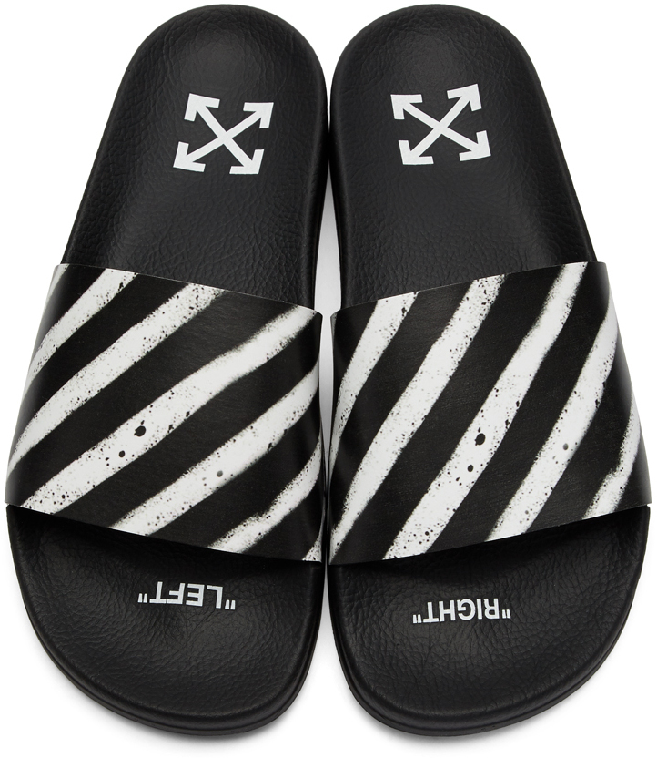 black and white striped slides