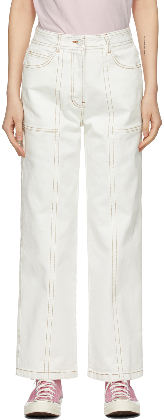 white stitch jeans