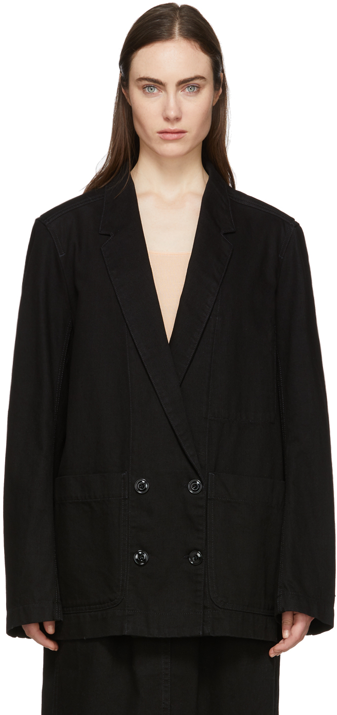 LEMAIRE: Black Denim Double-Breasted Jacket | SSENSE Canada