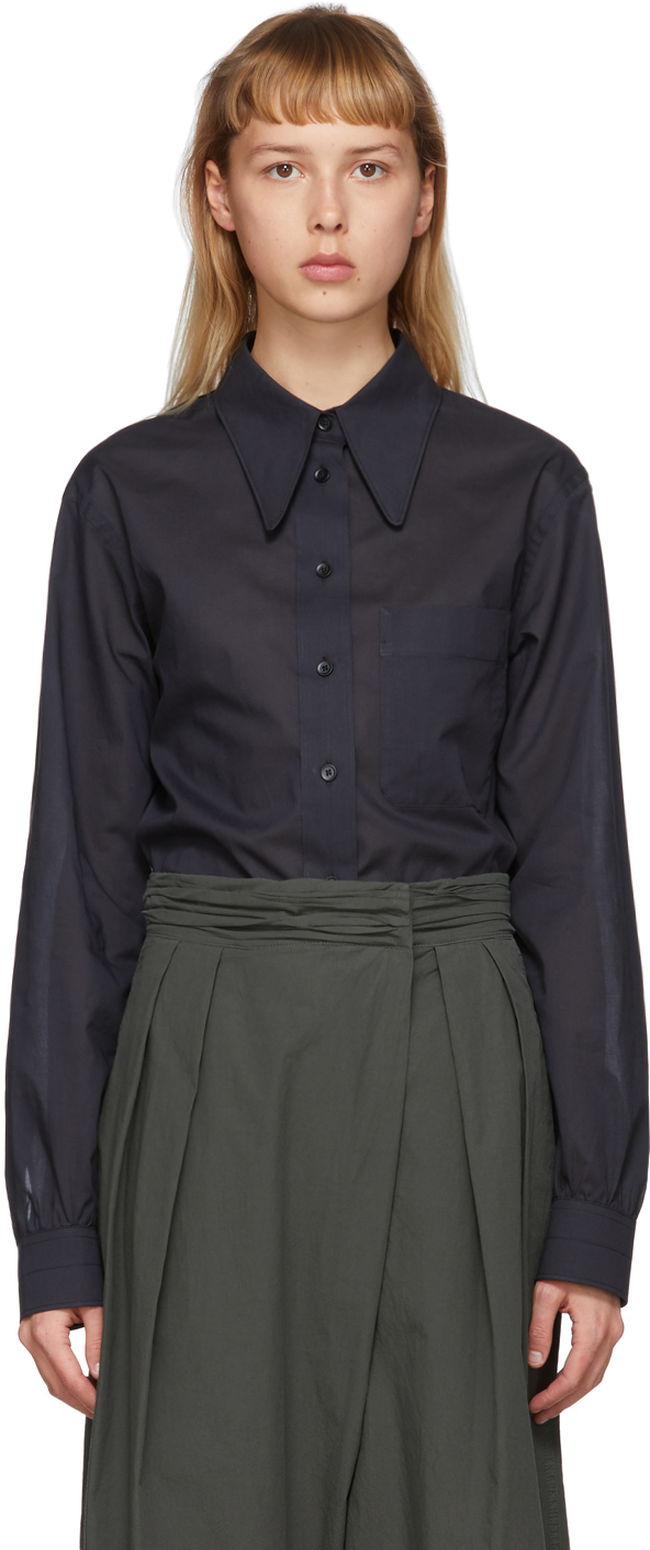 LEMAIRE: Black Pointed Collar Shirt | SSENSE