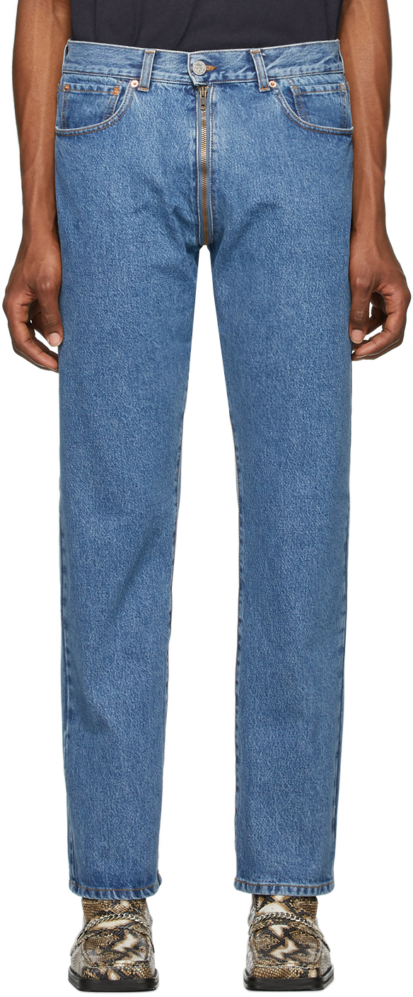 VETEMENTS: Blue Crotch Zip Jeans | SSENSE UK