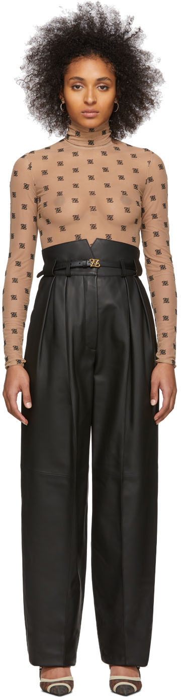 black leather belted trousers