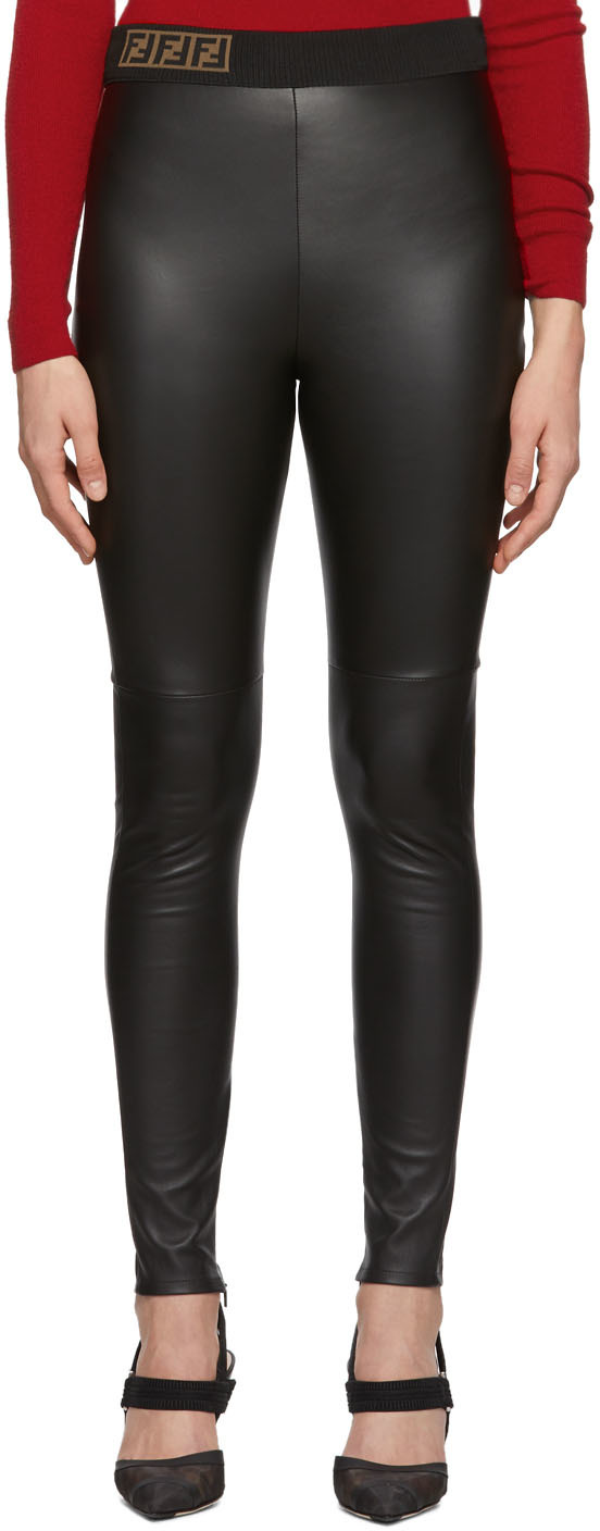 Fendi: Black Leather 'Forever Fendi' Trousers | SSENSE UK