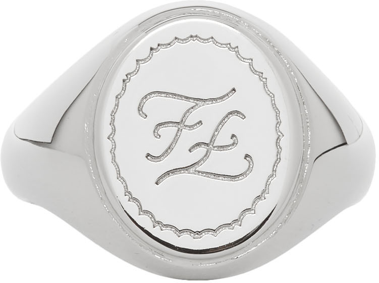 Fendi Silver Karligraphy Signet Ring