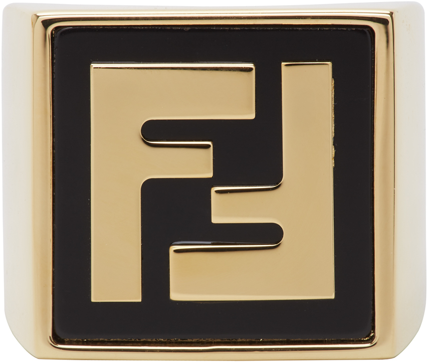 Fendi: Gold 'Forever Fendi' Signet Ring 