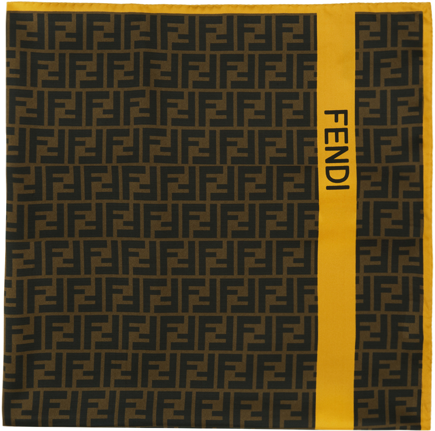 Fendi: Brown & Yellow 'Forever Fendi' Logo Scarf | SSENSE